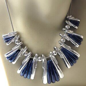 Blue Necklace, Bib Statement Necklace With Earrings